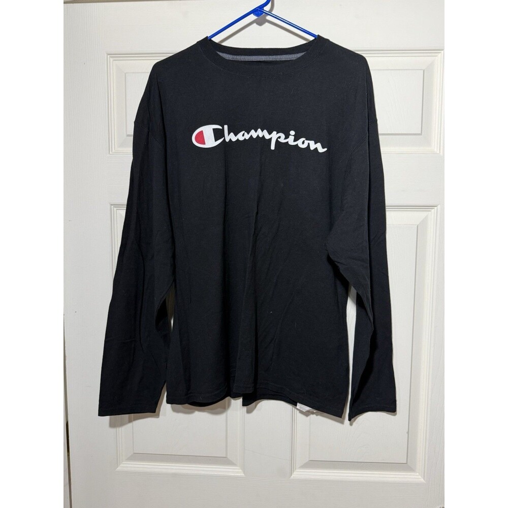 Champion Athleticwear Men's XL Long Sleeve Black Cotton Graphic T Shirt - Picture 1 of 5